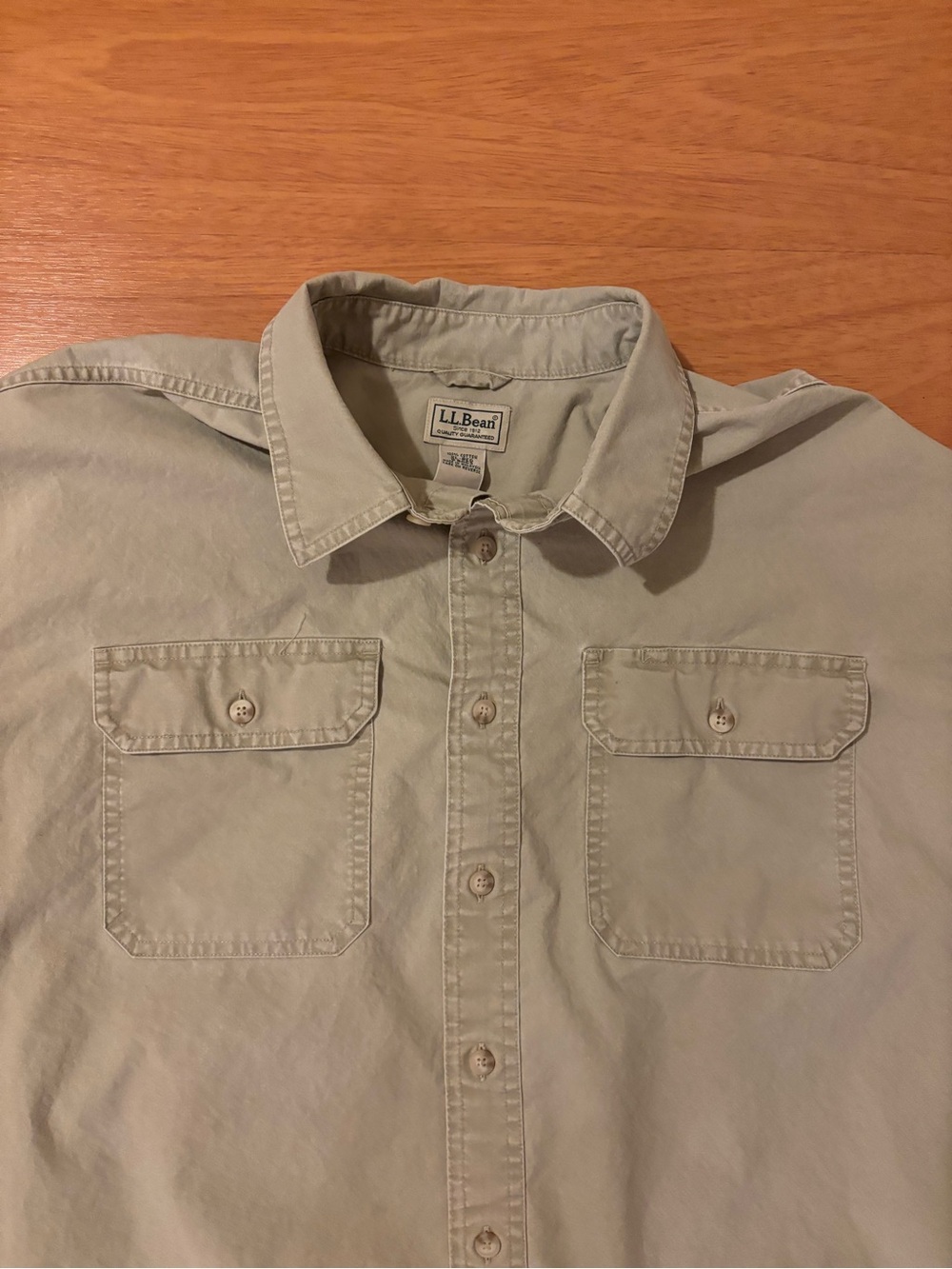 L.L. Bean Light Sage Green Cotton Button-Up Worker Wear Shirt
